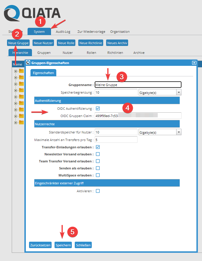 Neue Gruppe mit Claim hinzufügen