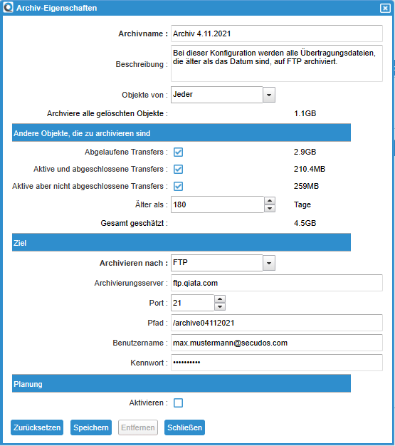 Archive Properties Page