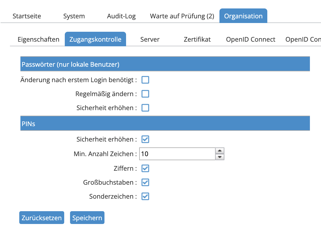 Password Security Settings