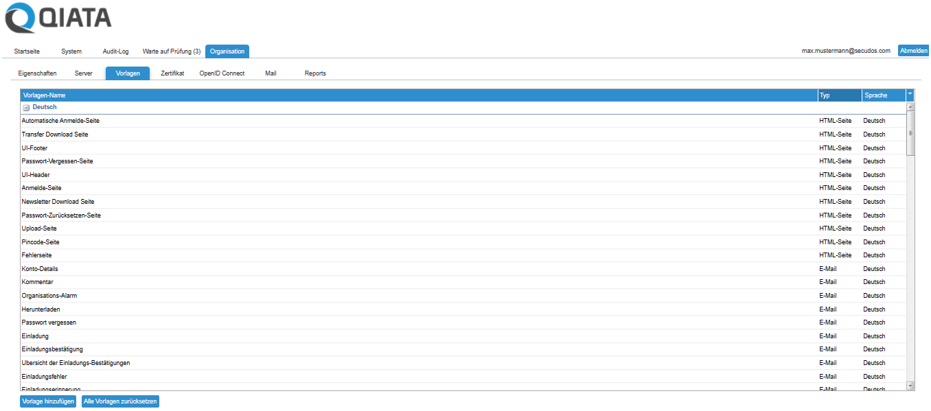 Company Templates Page