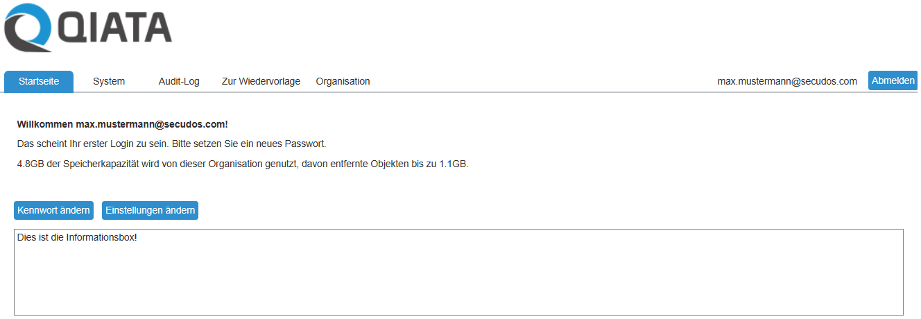 Organisationsadministrator Home