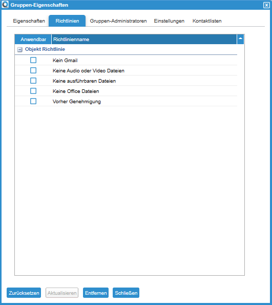 Policy Settings for Group Edit