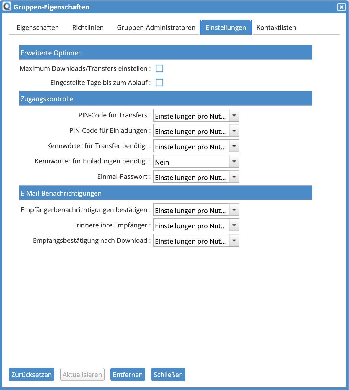 User Settings Dialog