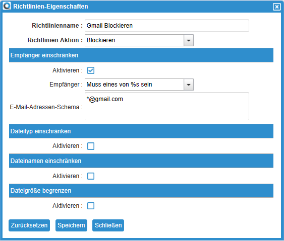 Policy Properties Dialog