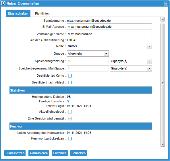 User Properties Dialog