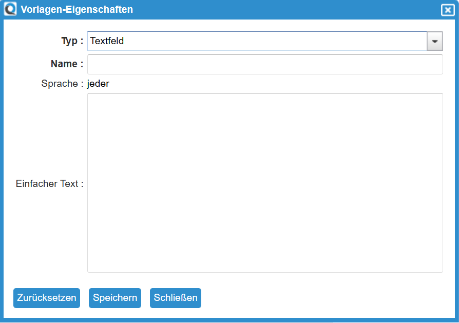 Template Properties Page for Text Field