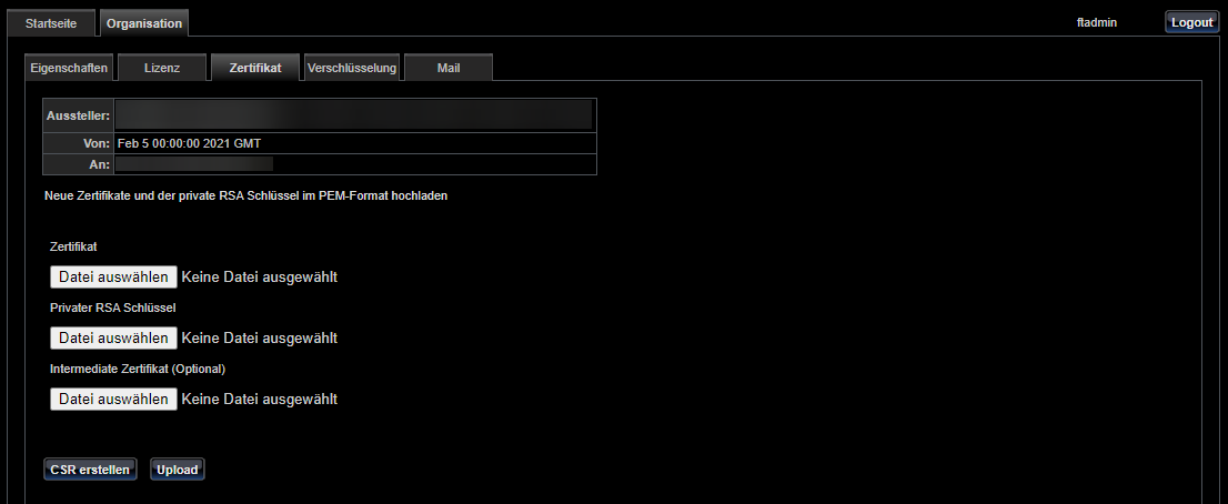 Certificate Management Page