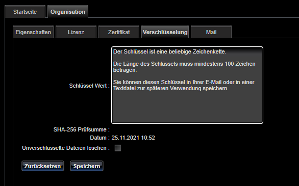 Encryption Settings in use