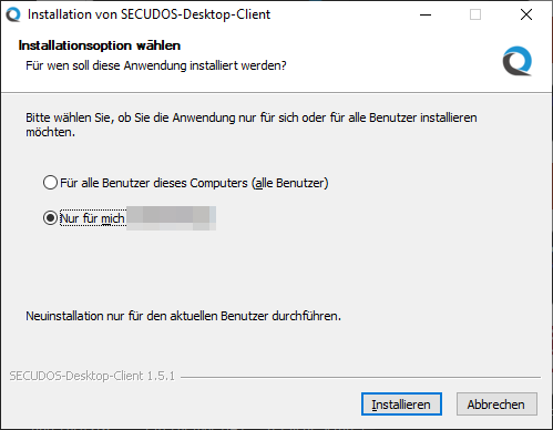 Installation unter Windows 10 Optionen wählen