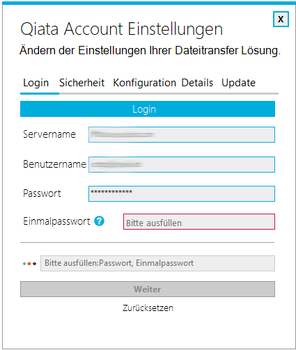 Qiata Einstellungen Login Reiter