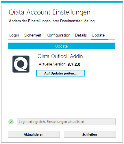 Qiata Einstellungen Update Reiter