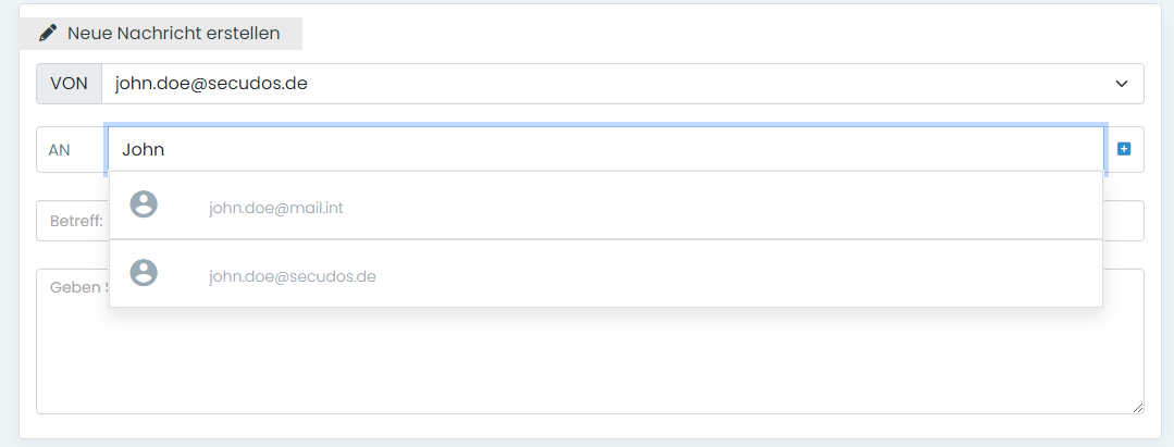 Empfänger-Vorschlagsbox