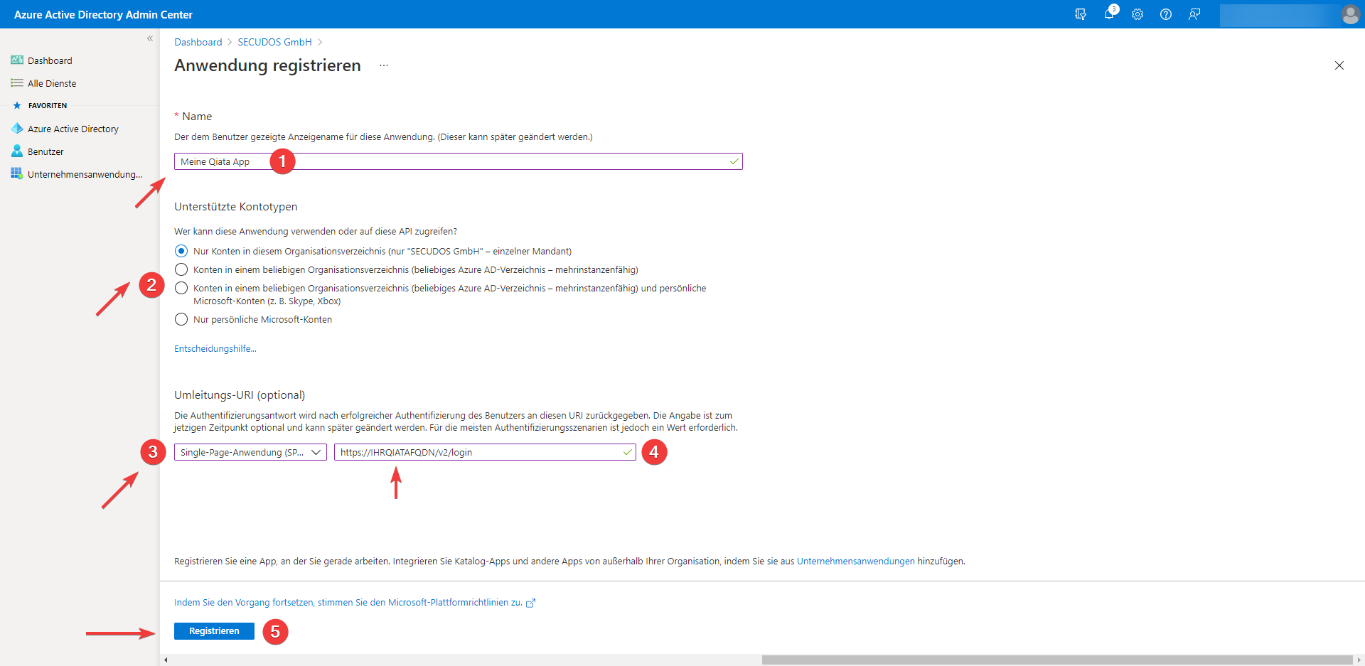 Anwendung registrieren