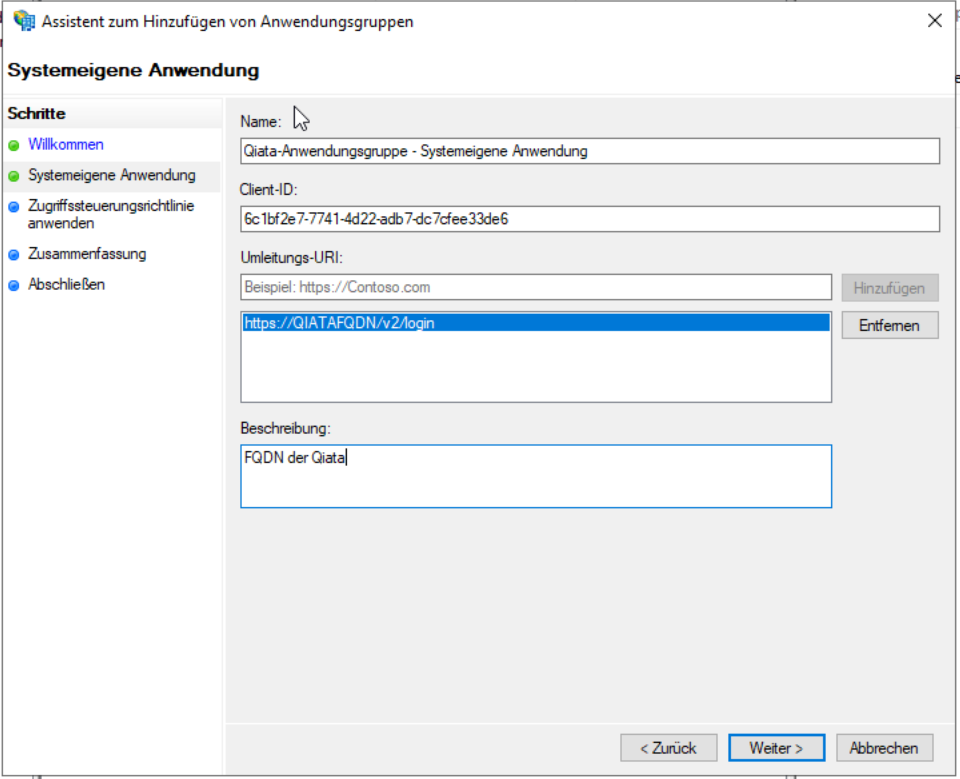 Anwendungsgruppen Assistent