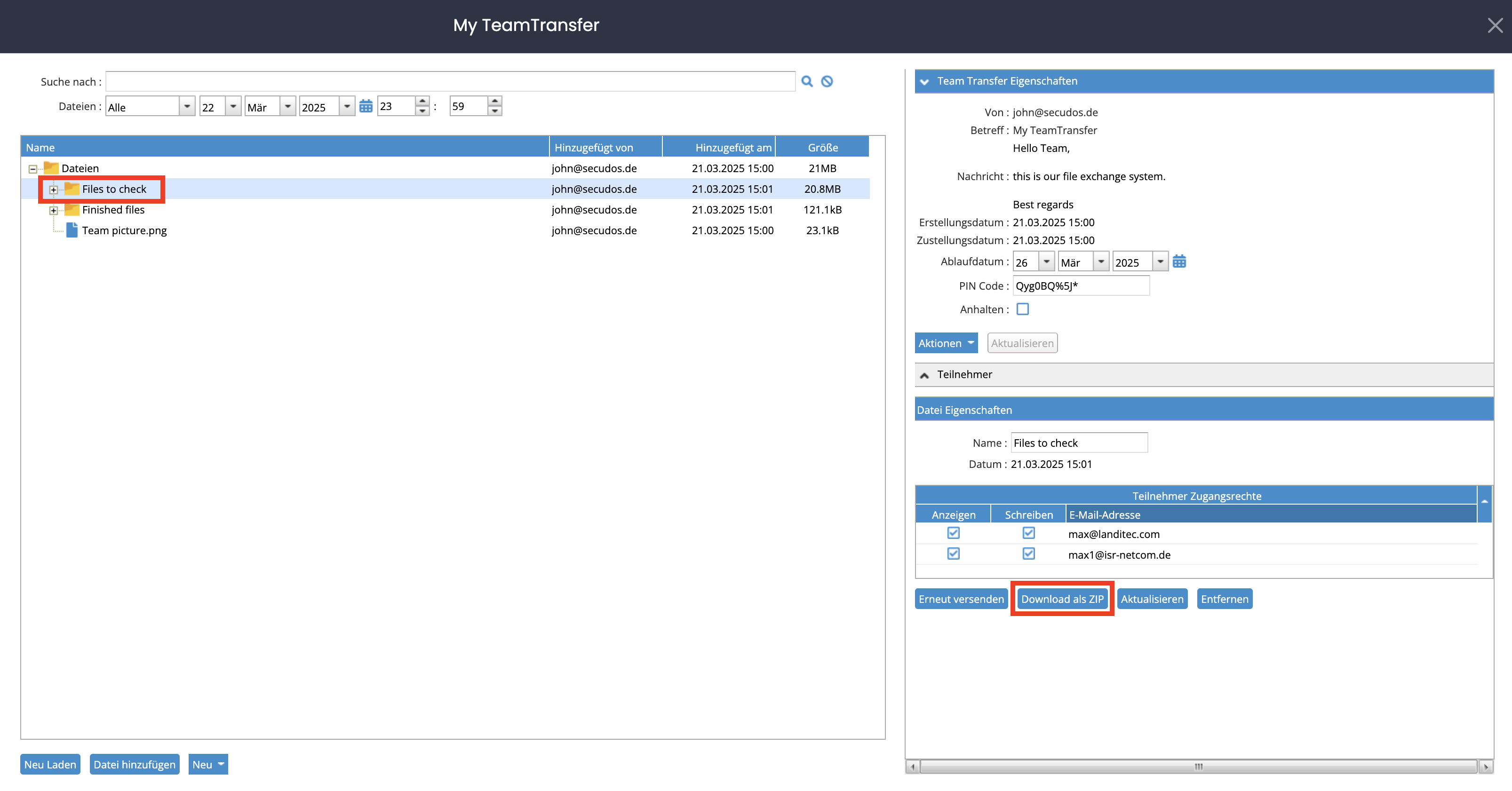 Team Transfer Folder Download