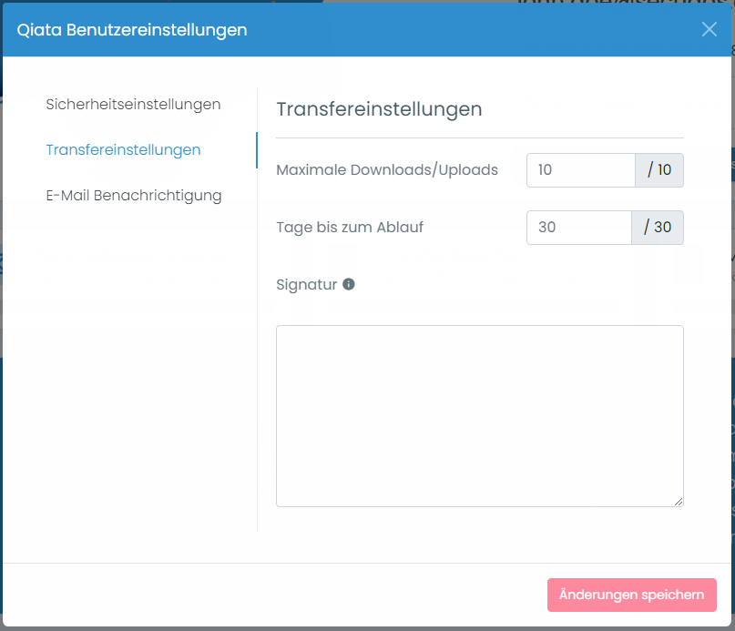 Transfereinstellungen