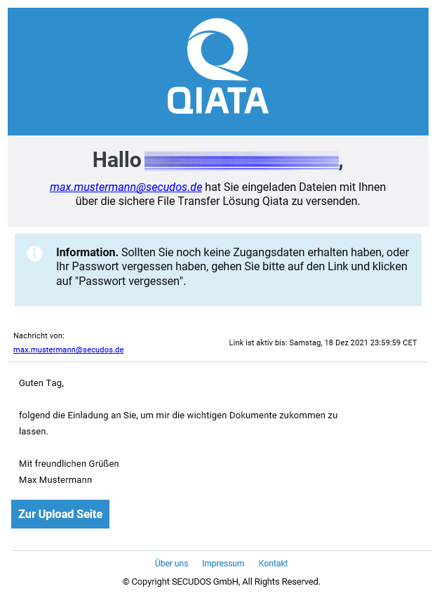 Invitation to Transfer Email