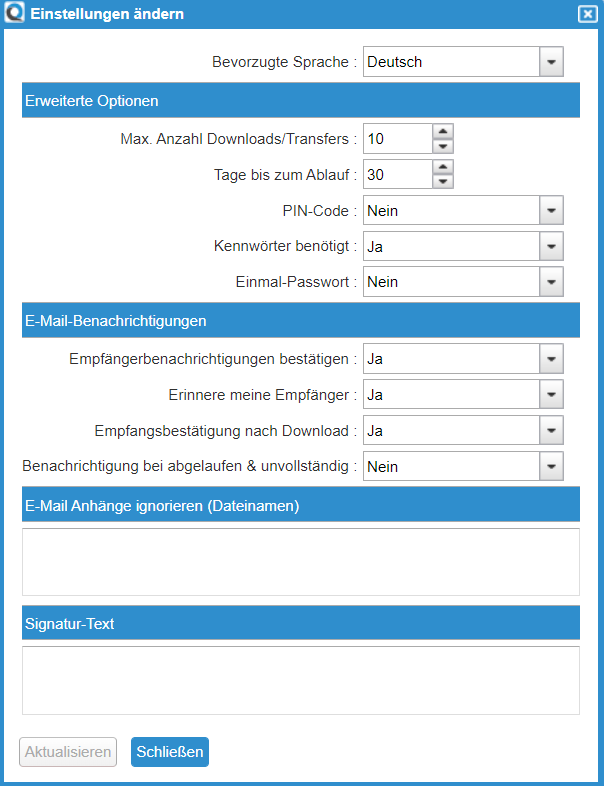 Change Settings Dialog