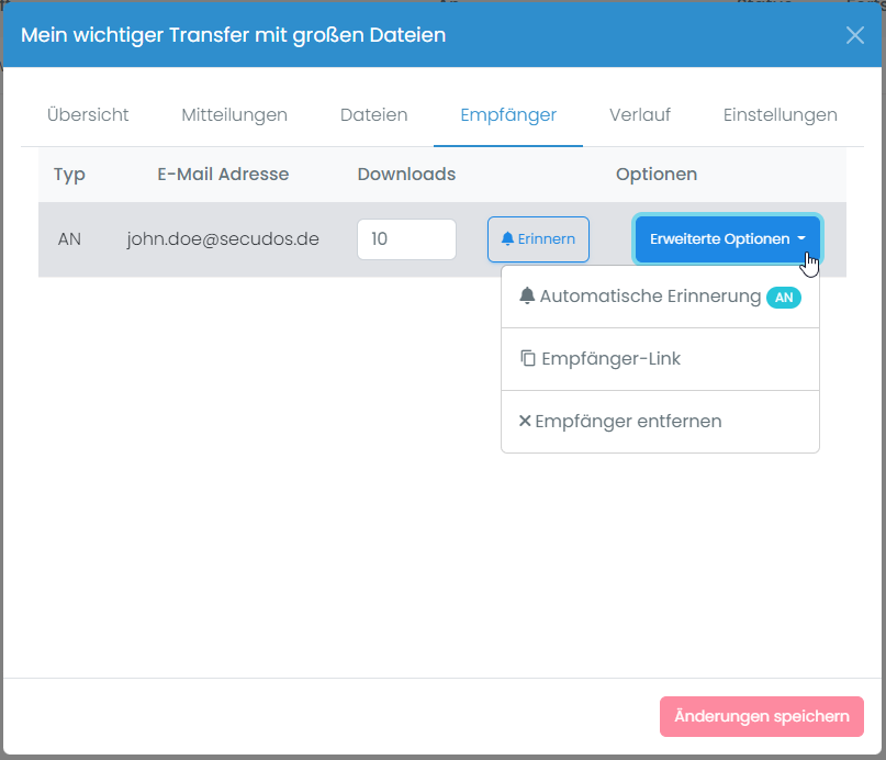 Registerkarte Empfänger im Postausgang