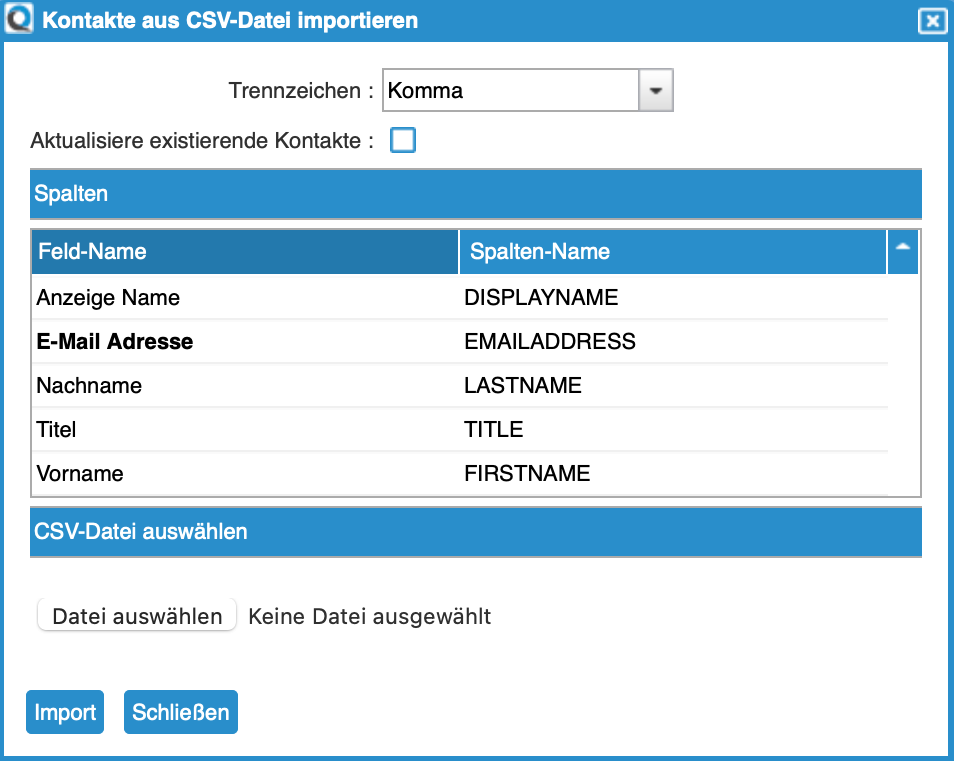 Import Contacts Dialog Box