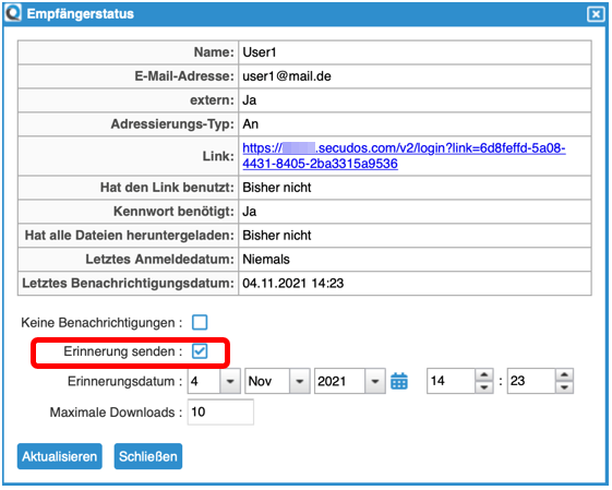 Sending Reminder to Recipient