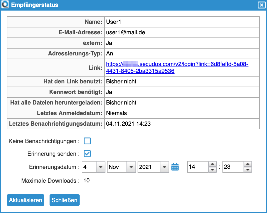 Recipient Status Dialog