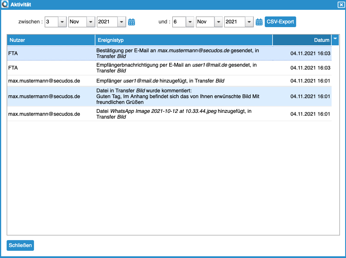 Transfer Activity Log