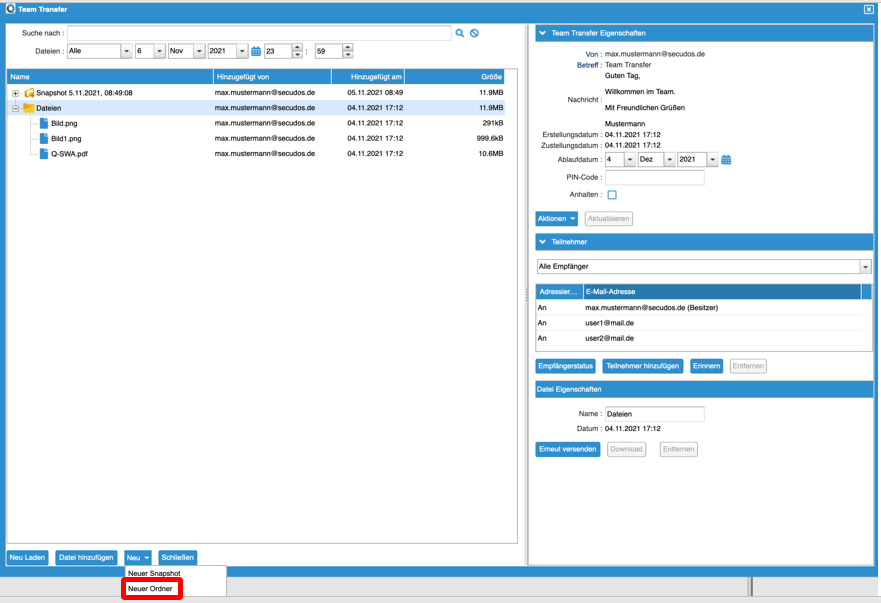 TeamTransfer New Folder Button