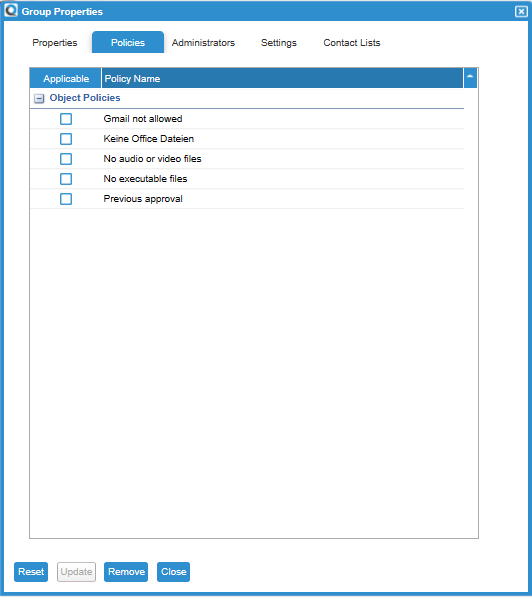 Policy Settings for Group Edit