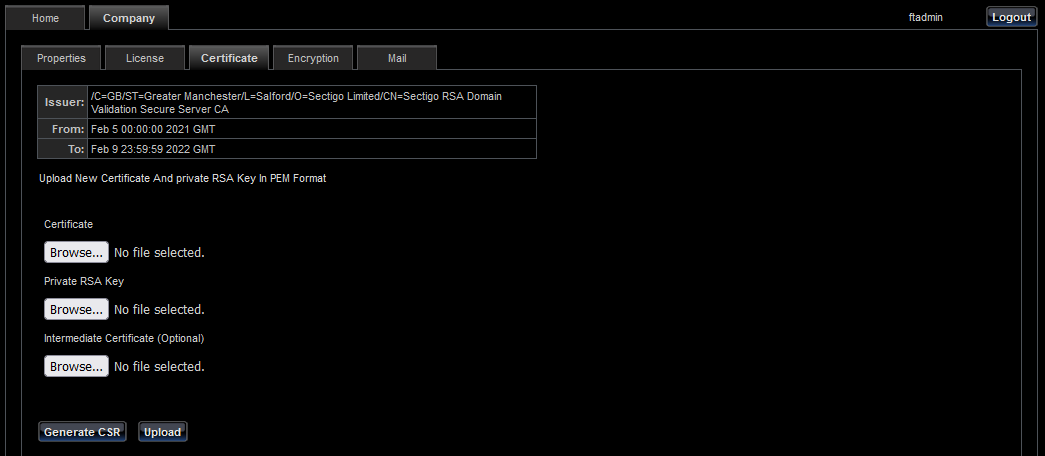 Certificate Management Page