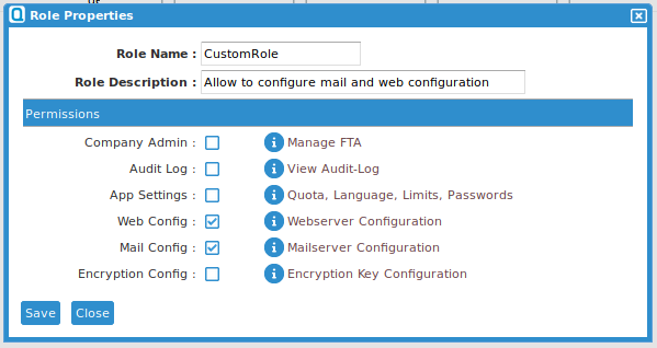 Create new Role Dialog