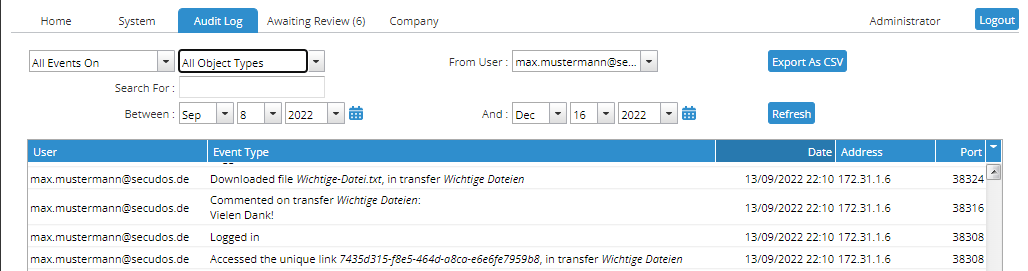 Speicherung der Daten
