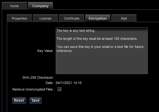 Encryoption Settings in use