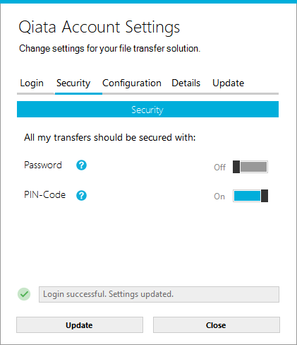 Qiata Account Settings Security Tab
