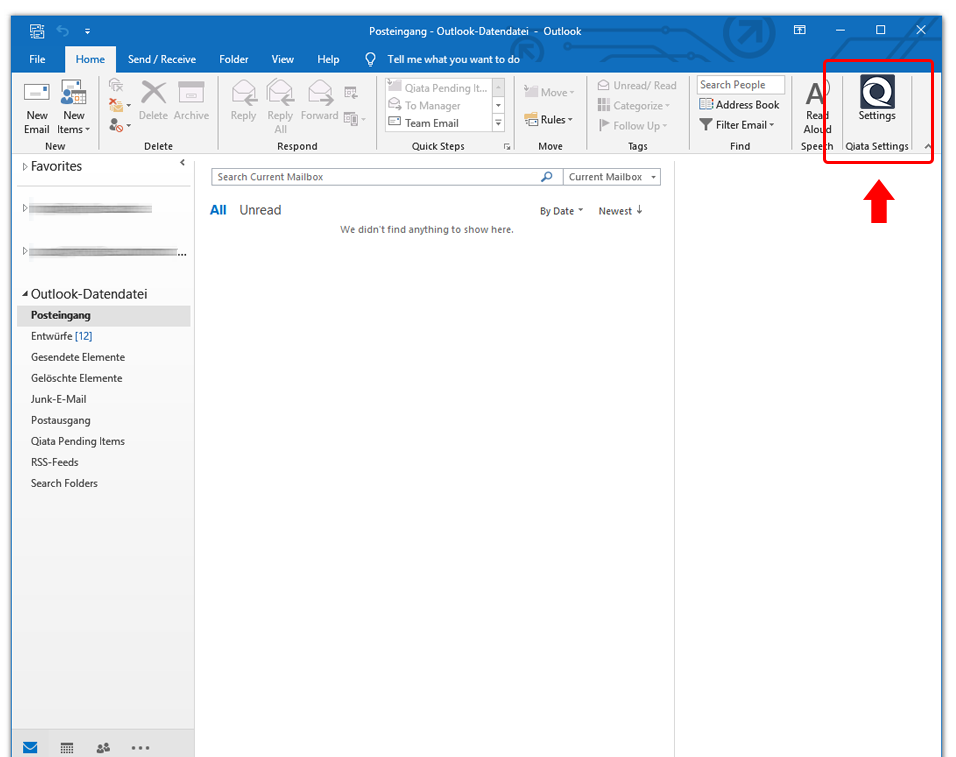 Qiata Settings button in Outlook 2016