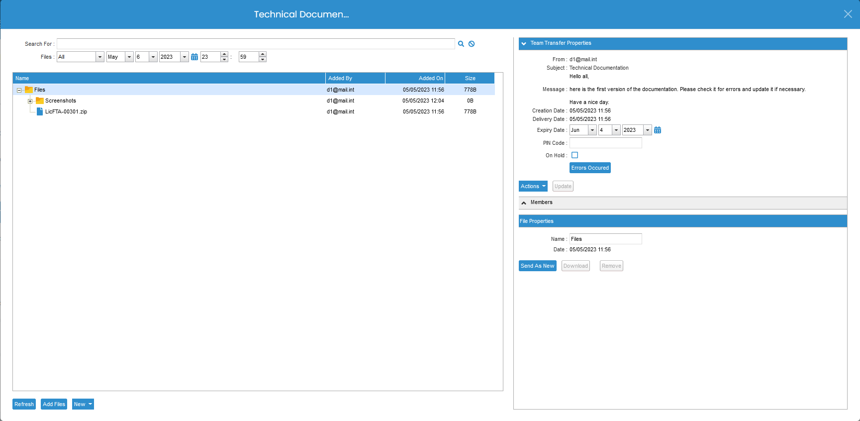Team Transfer Filebrowser