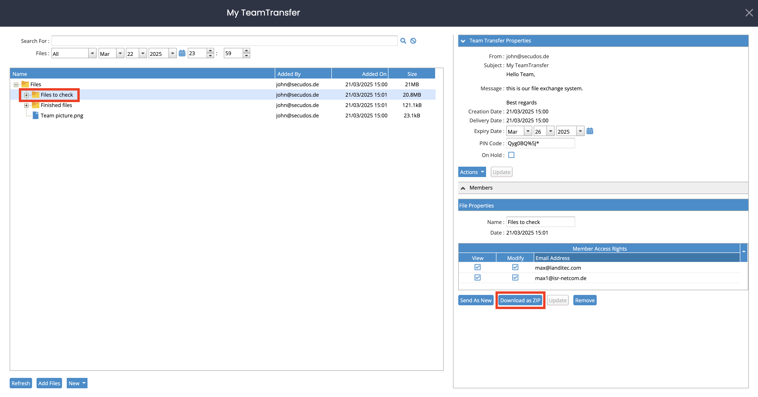 Team Transfer Folder Download