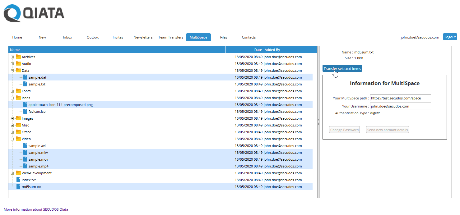 Transfer selected items