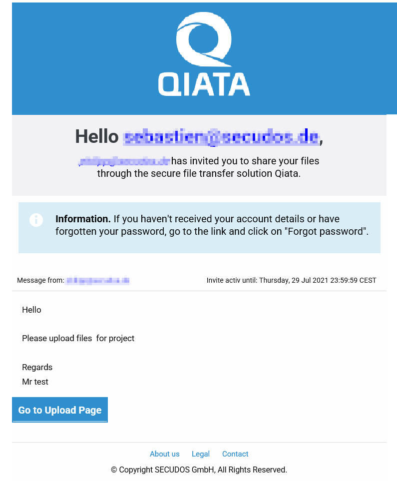 Invitation to Transfer Email