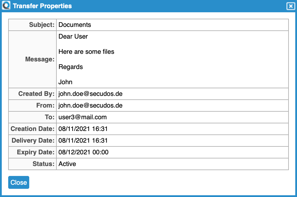 Transfer Properties of a File