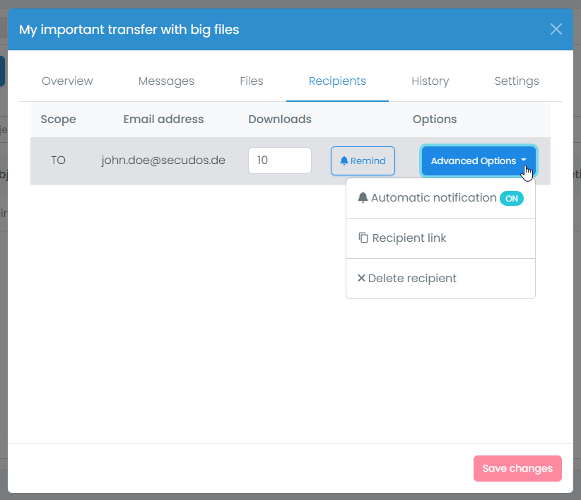 Outbox Recipients Tab