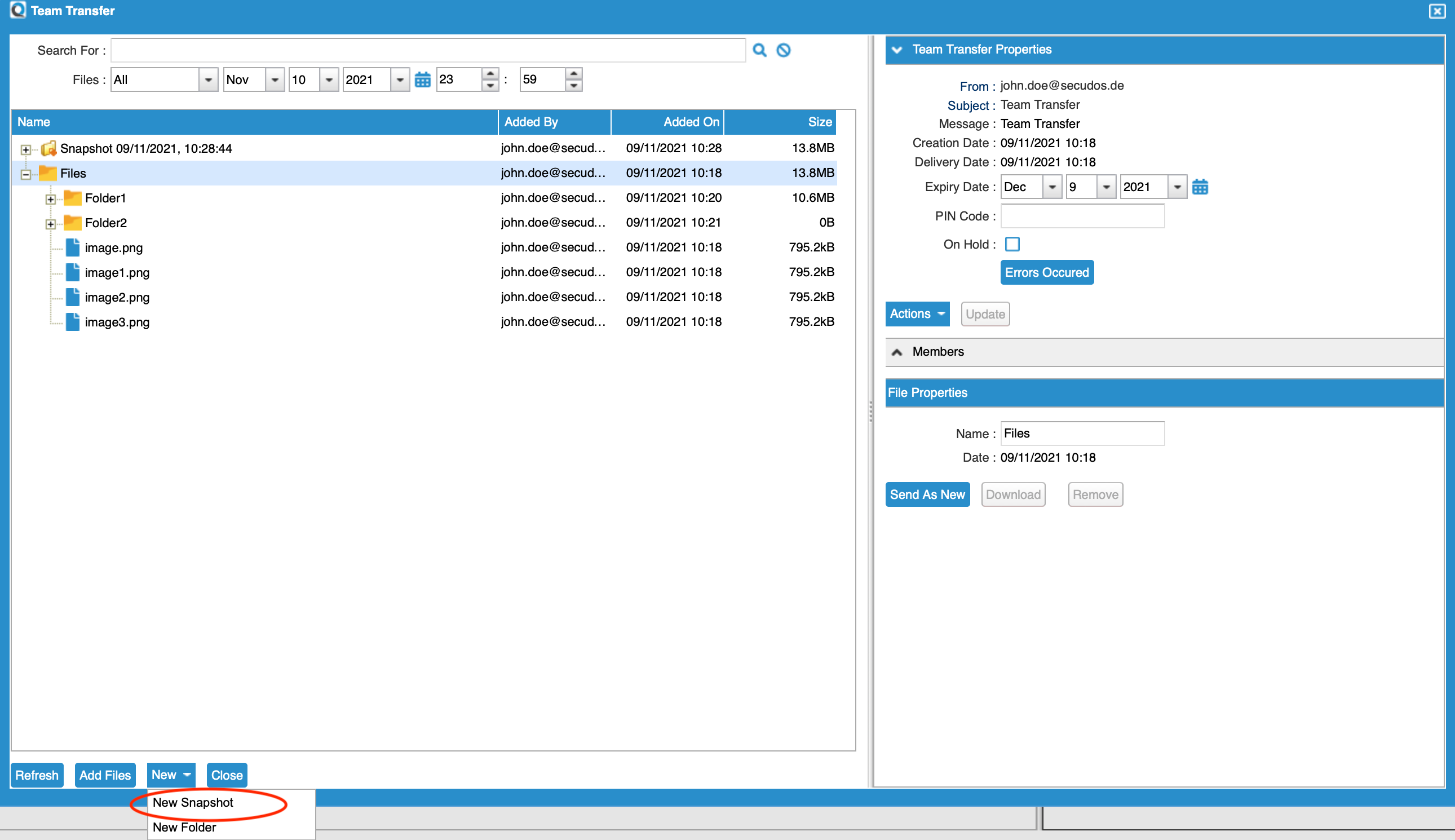 TeamTransfer Page for Owner