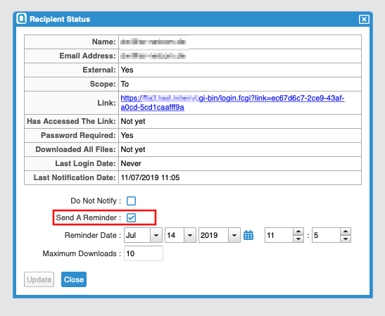 Sending Reminder to Recipient