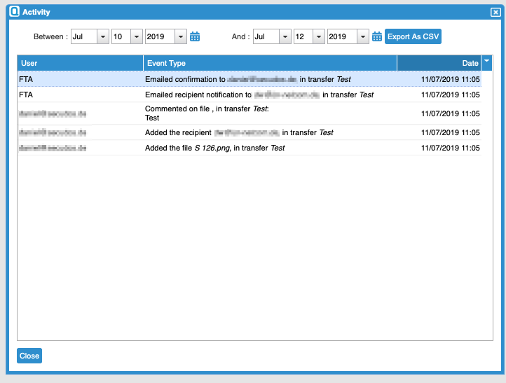 Transfer Activity Log