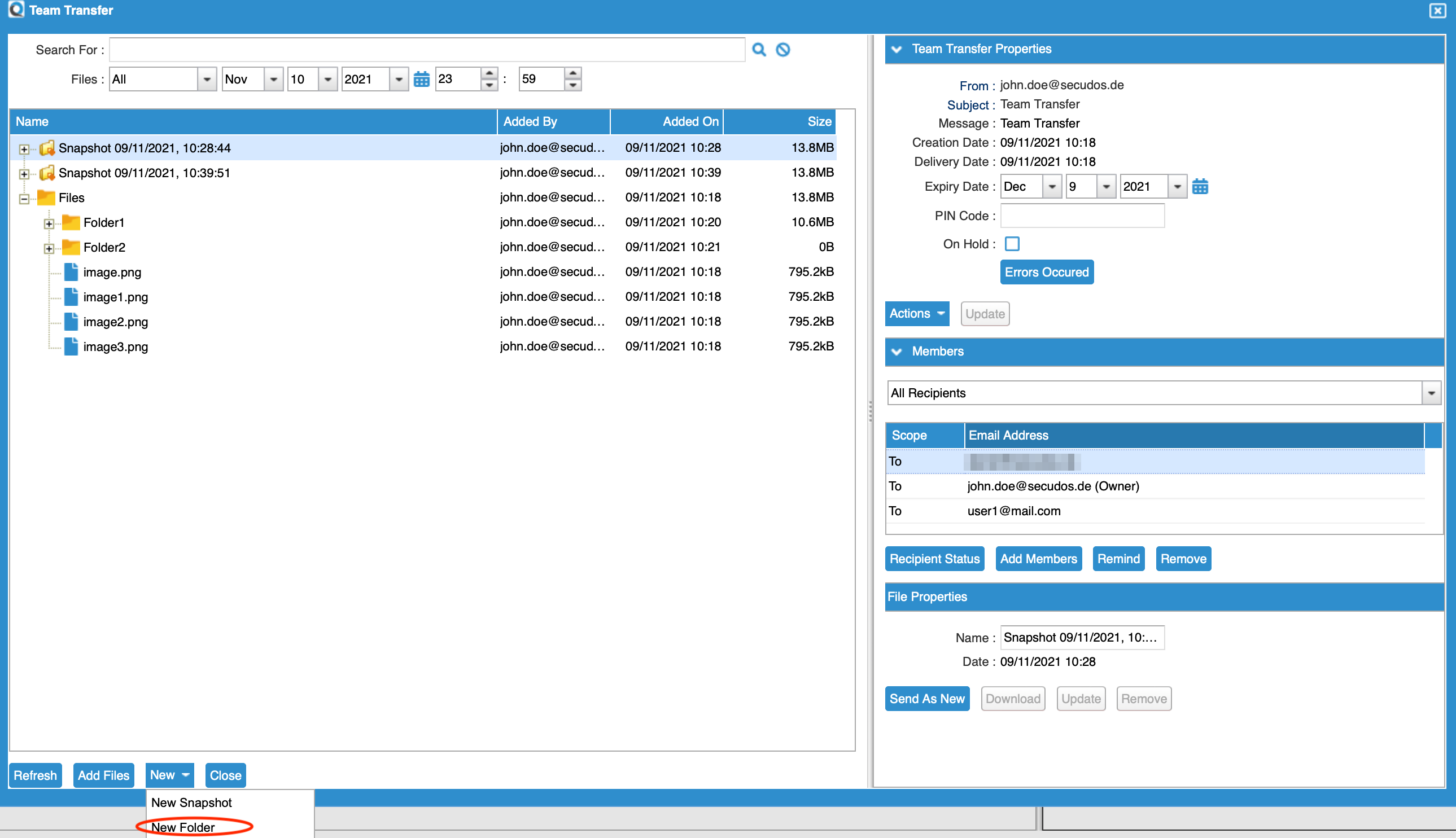TeamTransfer New Folder Button